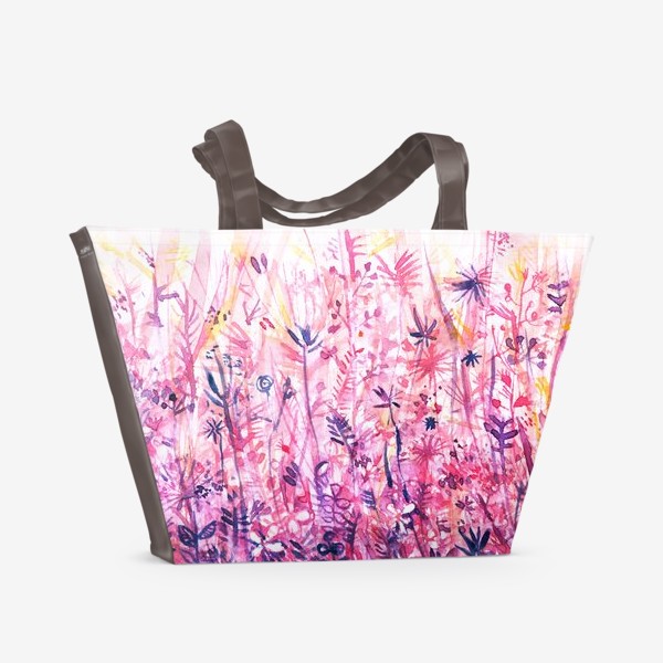 Пляжная сумка &laquo;луг с розовыми абстрактными цветами&raquo;