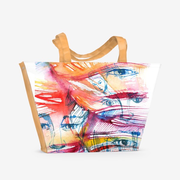 Пляжная сумка «набросок акварельные лица»