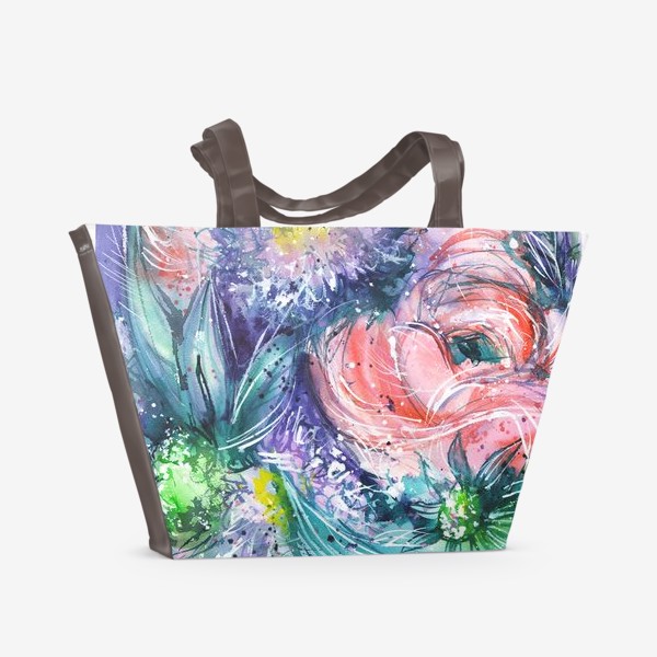 Пляжная сумка «большая розовая роза, акварельная живопись»