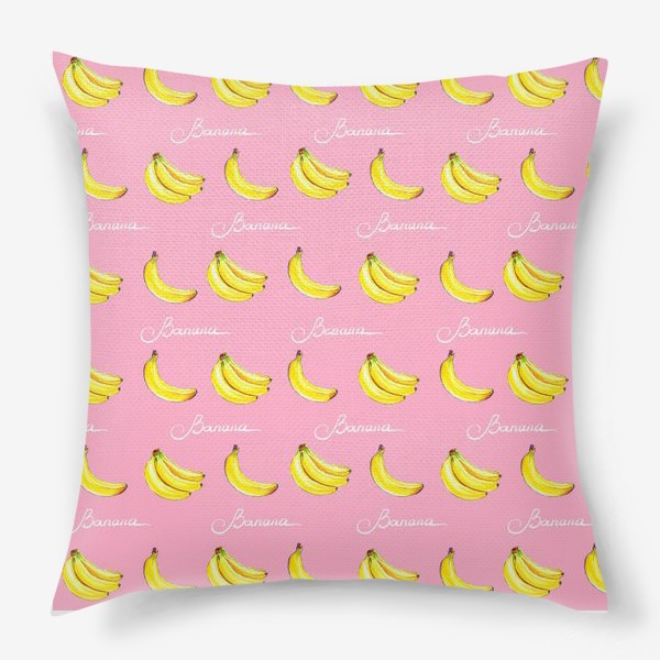 Подушка &laquo;Паттерн "Желтые бананы на розовом"&raquo;