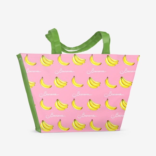 Пляжная сумка &laquo;Паттерн "Желтые бананы на розовом"&raquo;