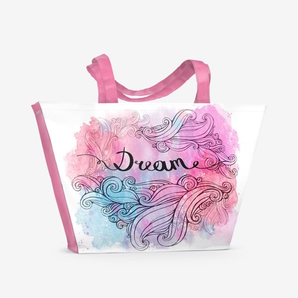 Пляжная сумка &laquo;надпись "dream" с завитками на акварельном фоне&raquo;