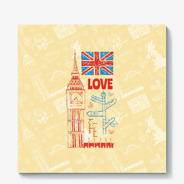 Холст «Великобритания. Биг Бен, флаг и любовь»