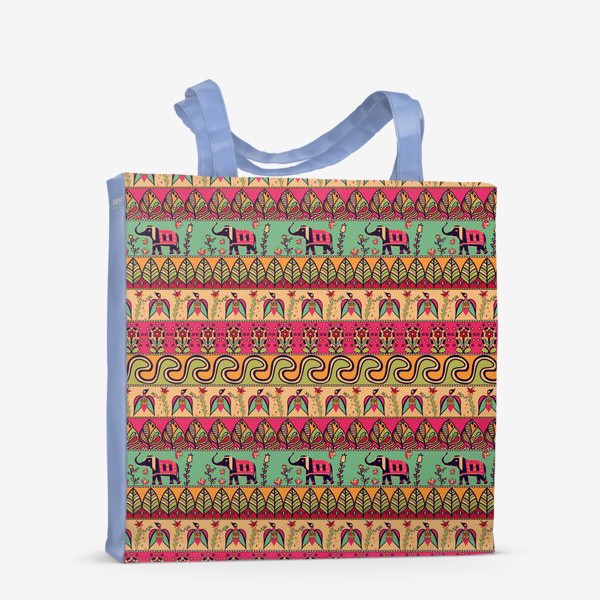 Сумка-шоппер «Этнический орнамент "Слоны, птицы, цветы, листья, волны"»