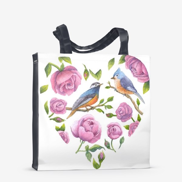 Сумка-шоппер «Сердце. Розы и птицы»