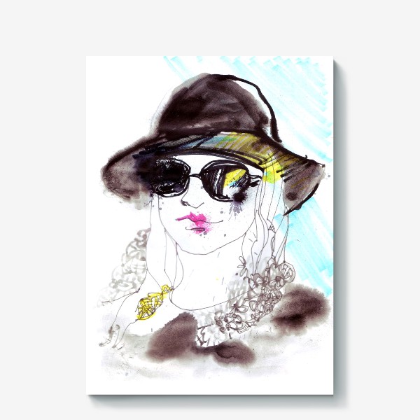 Холст «Девушка в солнечных очках и шляпе»