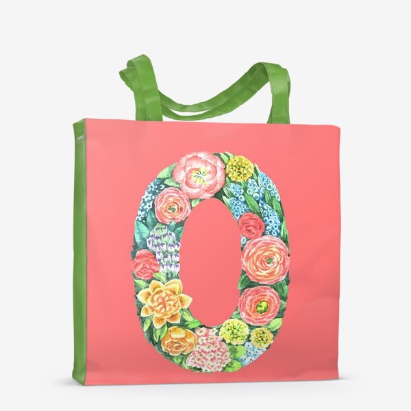 Сумка-шоппер «Цветочный алфавит. Буква O на розовом фоне»