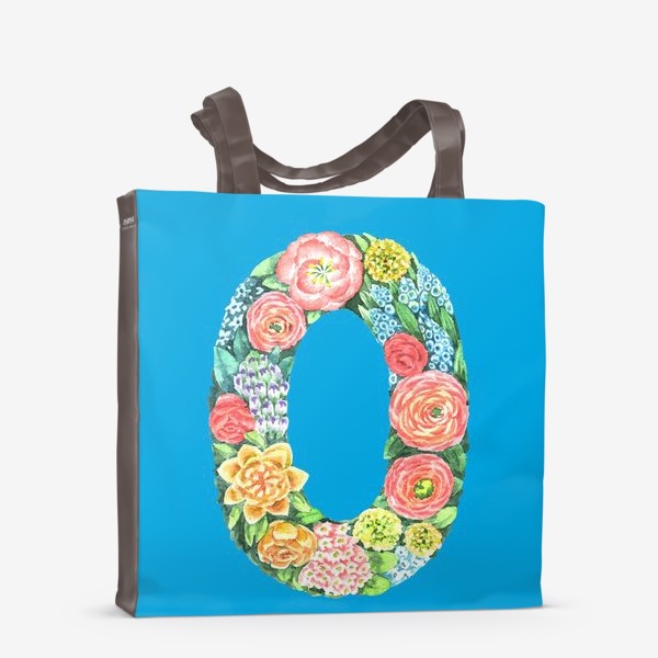 Сумка-шоппер «Цветочный алфавит. Буква O на голубом фоне»