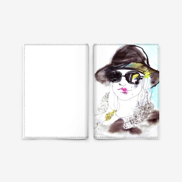 Обложка для паспорта «Девушка в солнечных очках и шляпе»