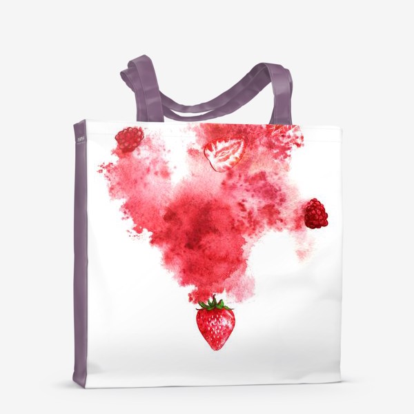 Сумка-шоппер «Juicy berries and red splash on white background. Hand-painted watercolor illustration»