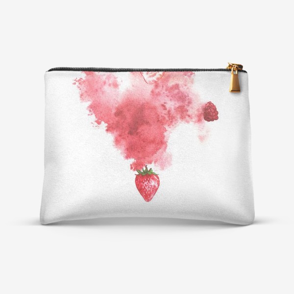 Косметичка «Juicy berries and red splash on white background. Hand-painted watercolor illustration»