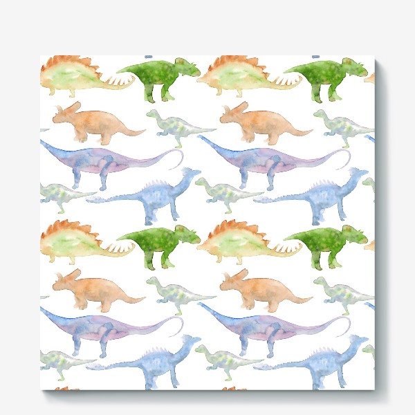 Холст «Акварельные динозавры, паттерн. Dinosaur watercolor pattern»