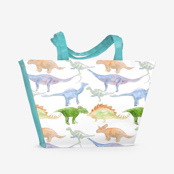 Пляжная сумка «Акварельные динозавры, паттерн. Dinosaur watercolor pattern»