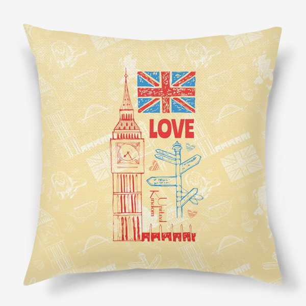 Подушка «Великобритания. Биг Бен, флаг и любовь»