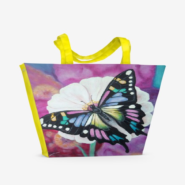Пляжная сумка «Бабочка на цветке.»