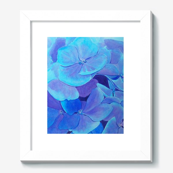 Картина «Цветы голубой гортензии, акварельный летний ботанический принт»