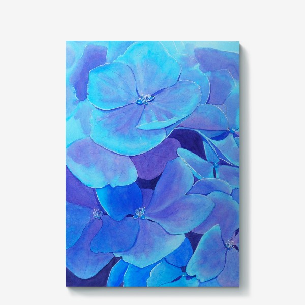 Холст «Цветы голубой гортензии, акварельный летний ботанический принт»