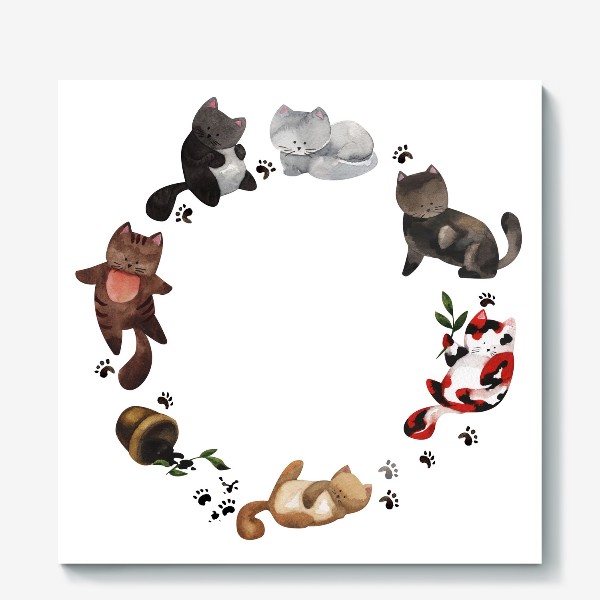 Холст «Забавные акварельные котята»