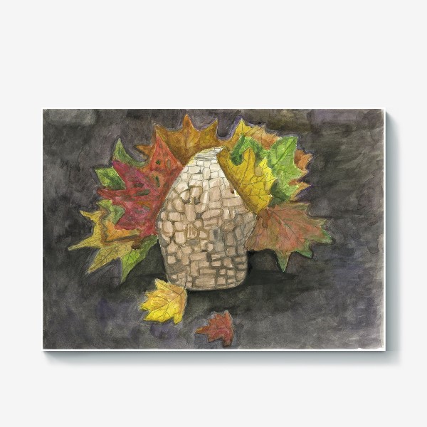 Холст «Осенний акварельный натюрморт с корзинкой»