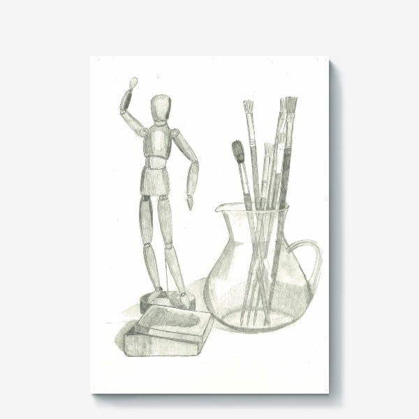 Холст «Карандашный рисунок: человечек из IKEA и кисточки»