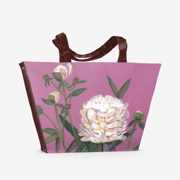 Пляжная сумка «Акварельные пионы на розовом фоне»