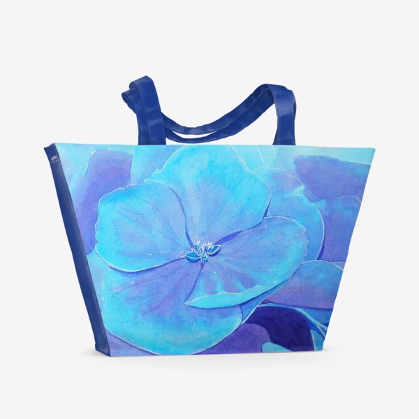 Пляжная сумка &laquo;Цветы голубой гортензии, акварельный летний ботанический принт&raquo;