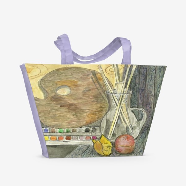 Пляжная сумка &laquo;Натюрморт с палитрой, красками и кистями&raquo;