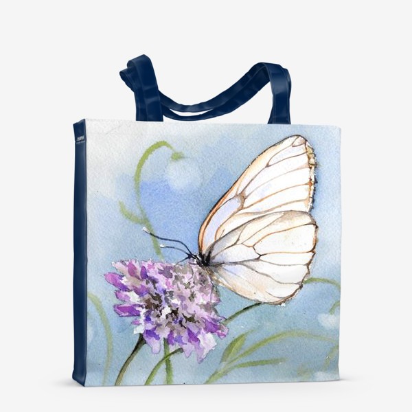 Сумка-шоппер «Акварель Бабочка и фиолетовый цветок»