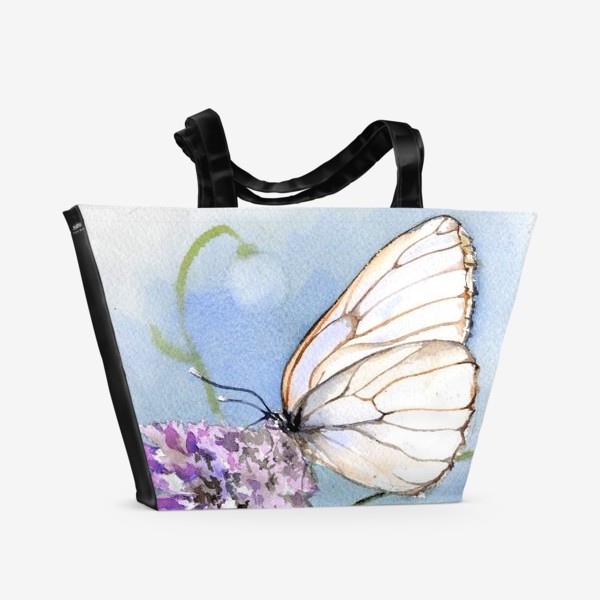 Пляжная сумка «Акварель Бабочка и фиолетовый цветок»