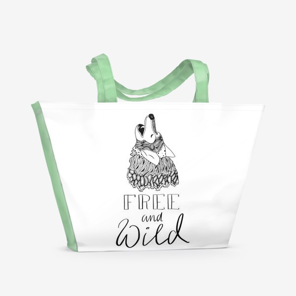 Пляжная сумка «Free and wild. Doodle wolf»