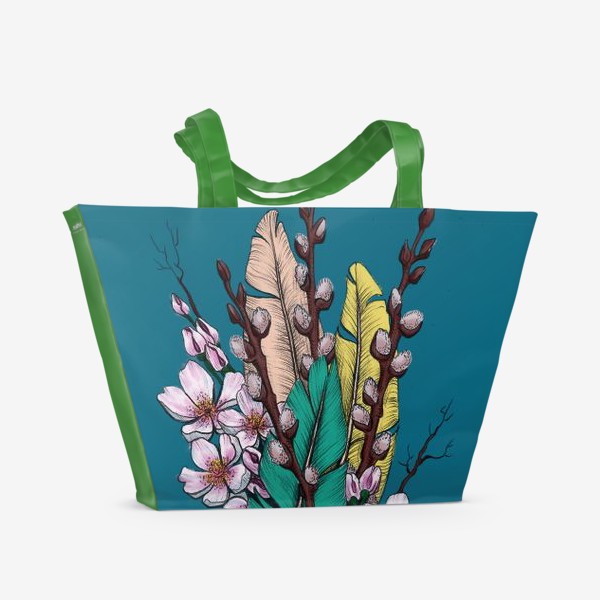 Пляжная сумка «цветы и перья»