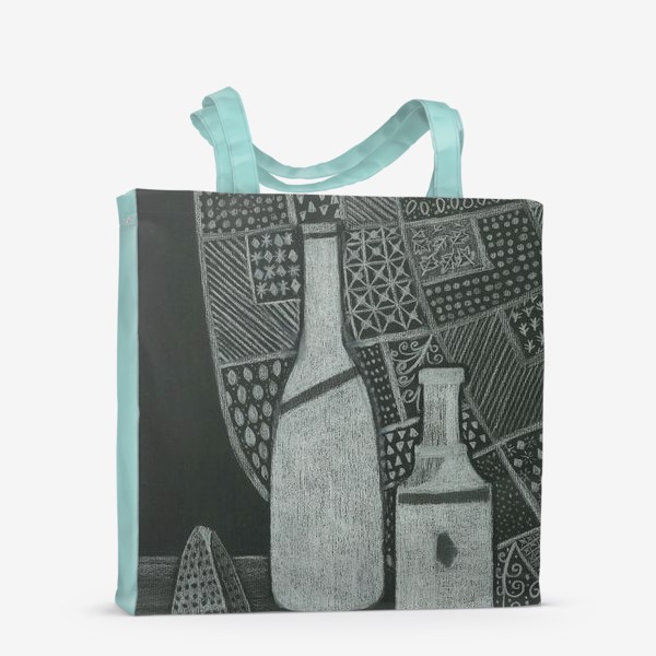Сумка-шоппер «Черно-белый натюрморт с бутылочками и ракушкой»