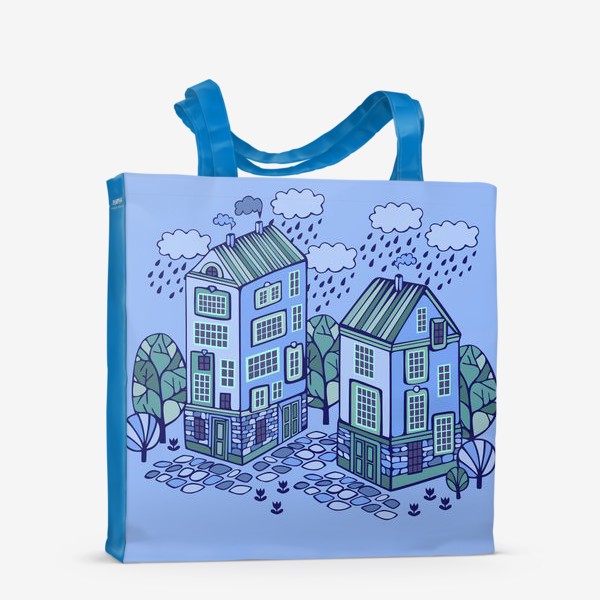 Сумка-шоппер «Милые домики на голубом фоне»