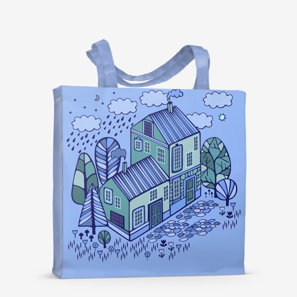 Сумка-шоппер «Милый домик на голубом фоне»