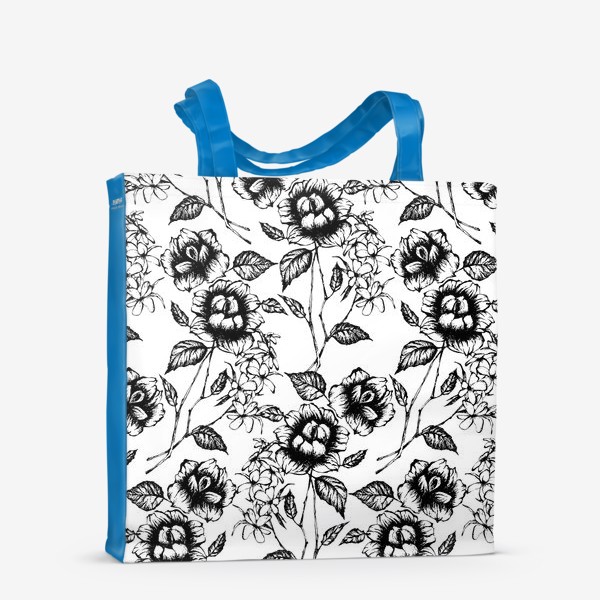 Сумка-шоппер «Бесшовный паттерн, стилизованные цветы в черно белом цвете»