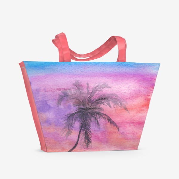 Пляжная сумка «Закат на океане. Пейзаж, пальма, море, пляж, небо»