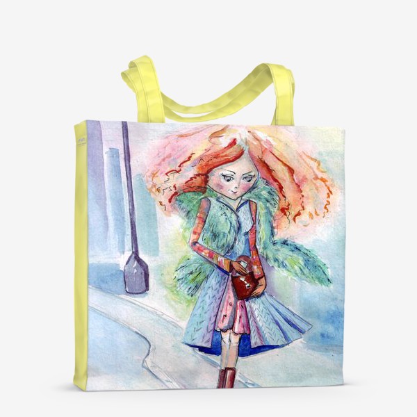 Сумка-шоппер «Модная девушка с рыжими волосами на прогулке по городу»