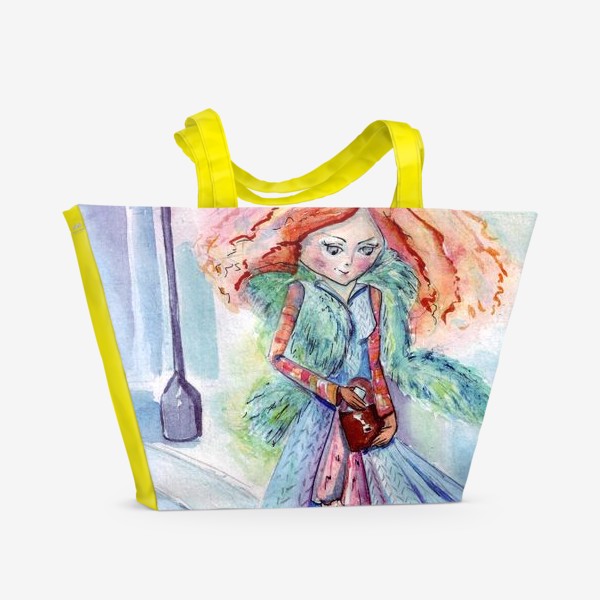 Пляжная сумка «Модная девушка с рыжими волосами на прогулке по городу»