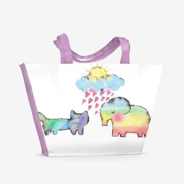 Пляжная сумка «Влюбленный котик и слоник»