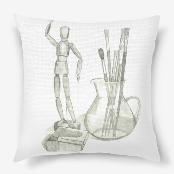 Подушка «Карандашный рисунок: человечек из IKEA и кисточки»