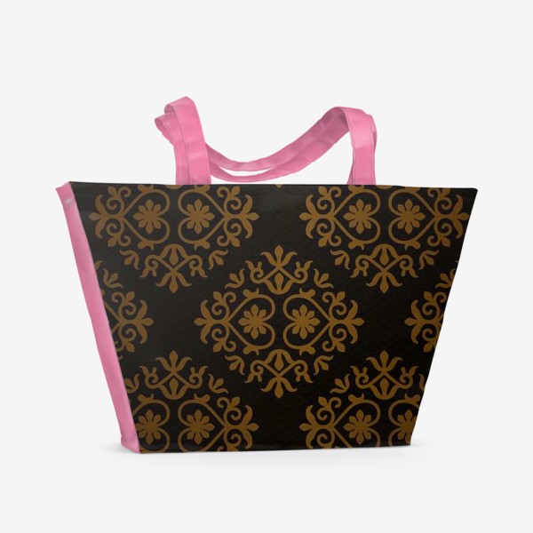 Пляжная сумка &laquo;Золотой азиатский орнамент на черном №2&raquo;