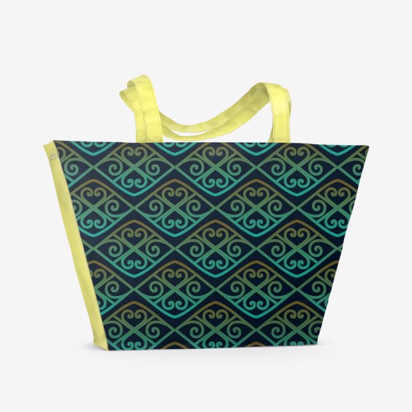 Пляжная сумка «Азиатский орнамент с бирюзово-желтым градиентом №2»