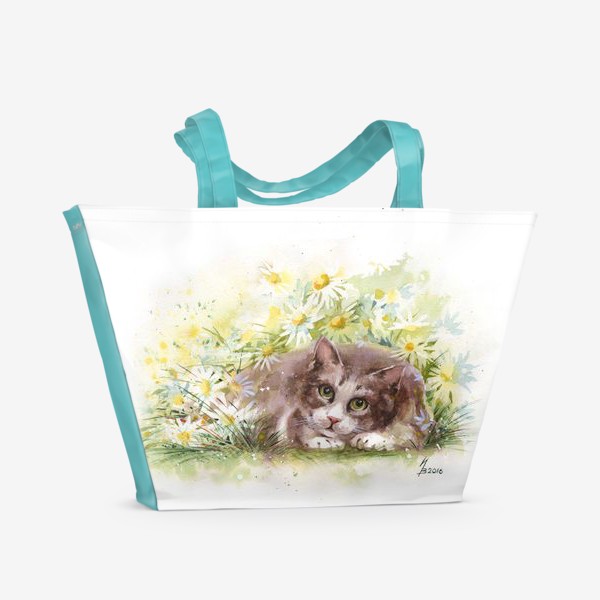 Пляжная сумка «Кот в ромашках»