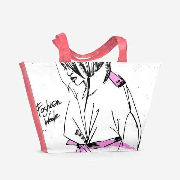 Пляжная сумка «девушка, надпись Fashion week»