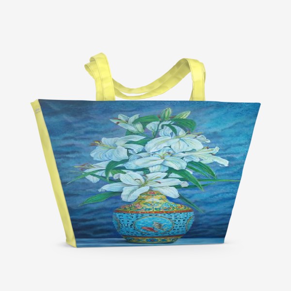 Пляжная сумка «Лилии в китайской вазе.»