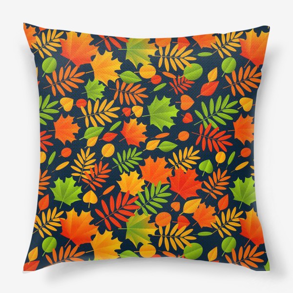 Подушка «Осенний паттерн с разноцветными листьями»