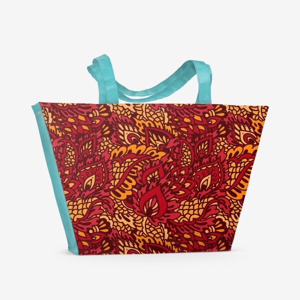 Пляжная сумка «Красно-желтый паттерн в азиатском стиле»