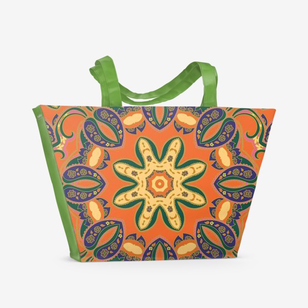 Пляжная сумка «Оранжевая мандала в стиле бохо»