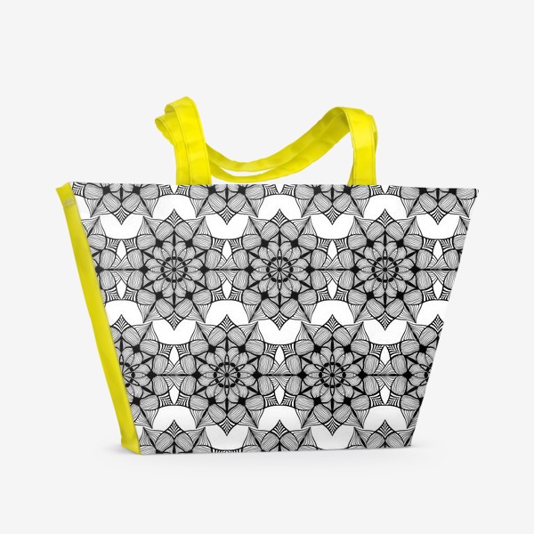 Пляжная сумка «Черно-белая текстура в мандалы»
