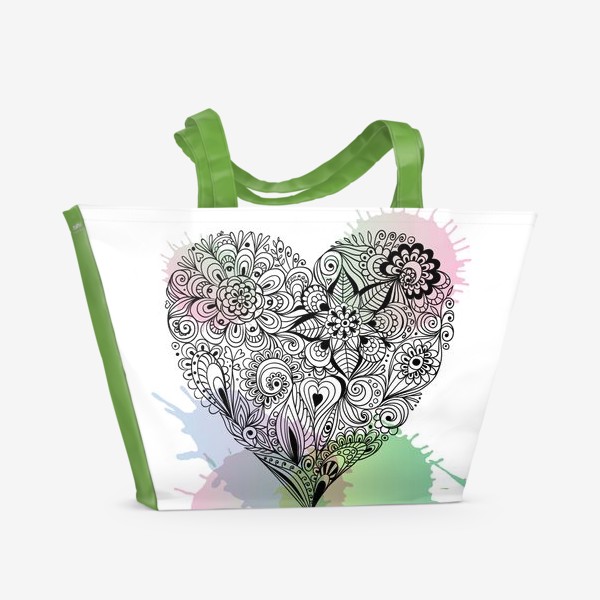 Пляжная сумка «Цветочное сердце. Дудлинг.»
